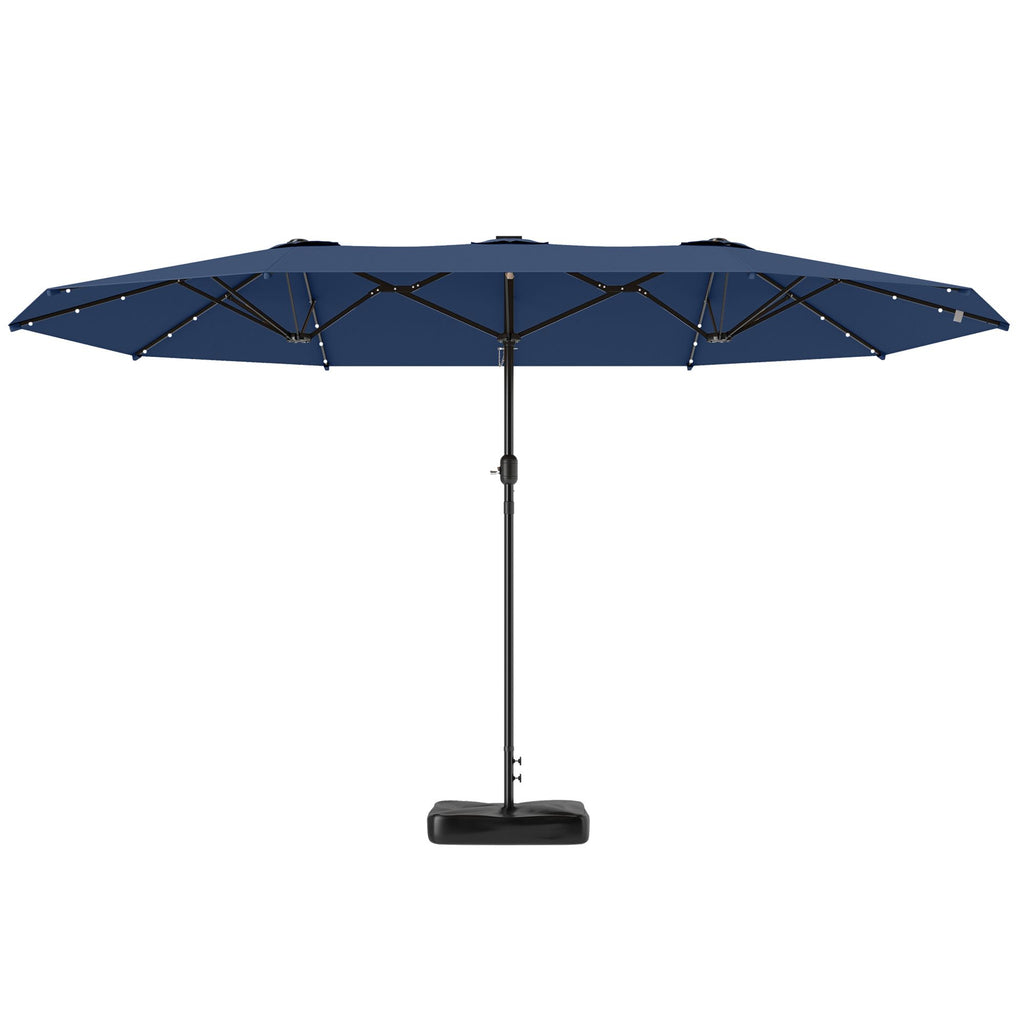 Garden Parasol 14.4ft Double-Sided Sun Umbrella with Base, Patio Parasol with LED Solar Lights, Navy Blue