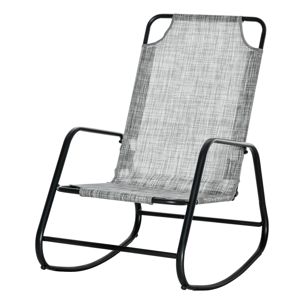 Garden Rocking Chair, Outdoor Indoor Sling Fabric Rocker for Patio, Balcony, Porch, Gray and Brown