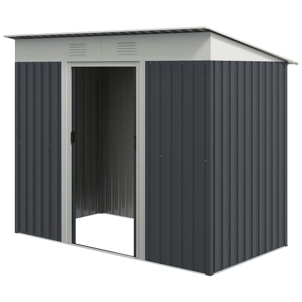 Garden Shed 7' x 3.6' Tool Organizer Black/White with Dual Locking Doors & Air Vents Steel Frame for Outdoor Storage