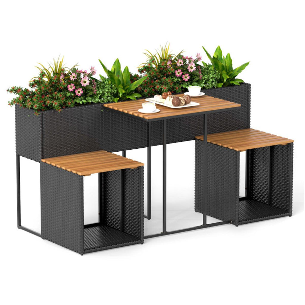 Garden table and chair with elevated garden bed