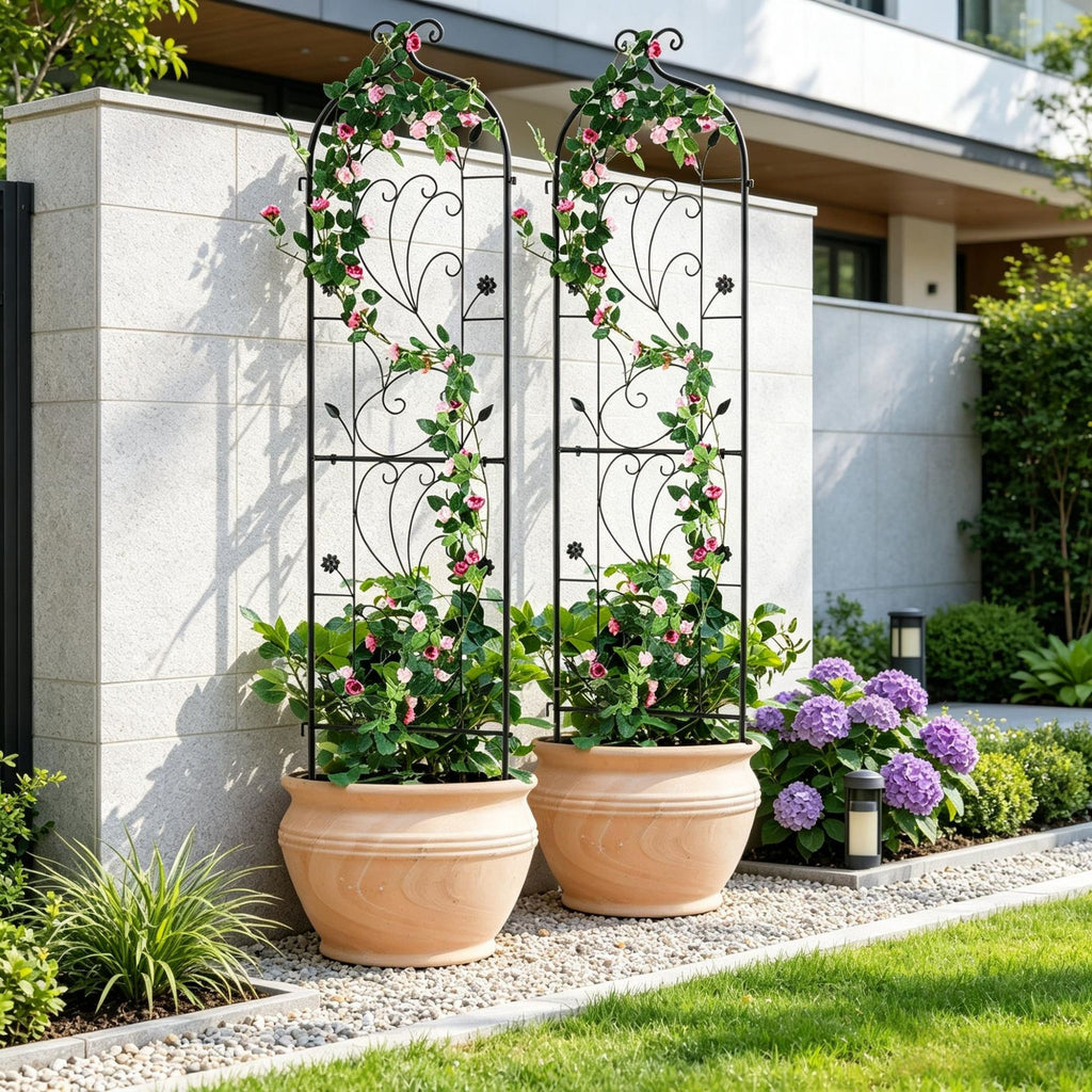 Garden Trellis for Climbing Plants, 60 x 15 in 2-Pack, Rustproof Metal Flower Trellis, Outdoor Support for Roses, Cucumbers, Clematis, Decorative for Courtyards & Lawns