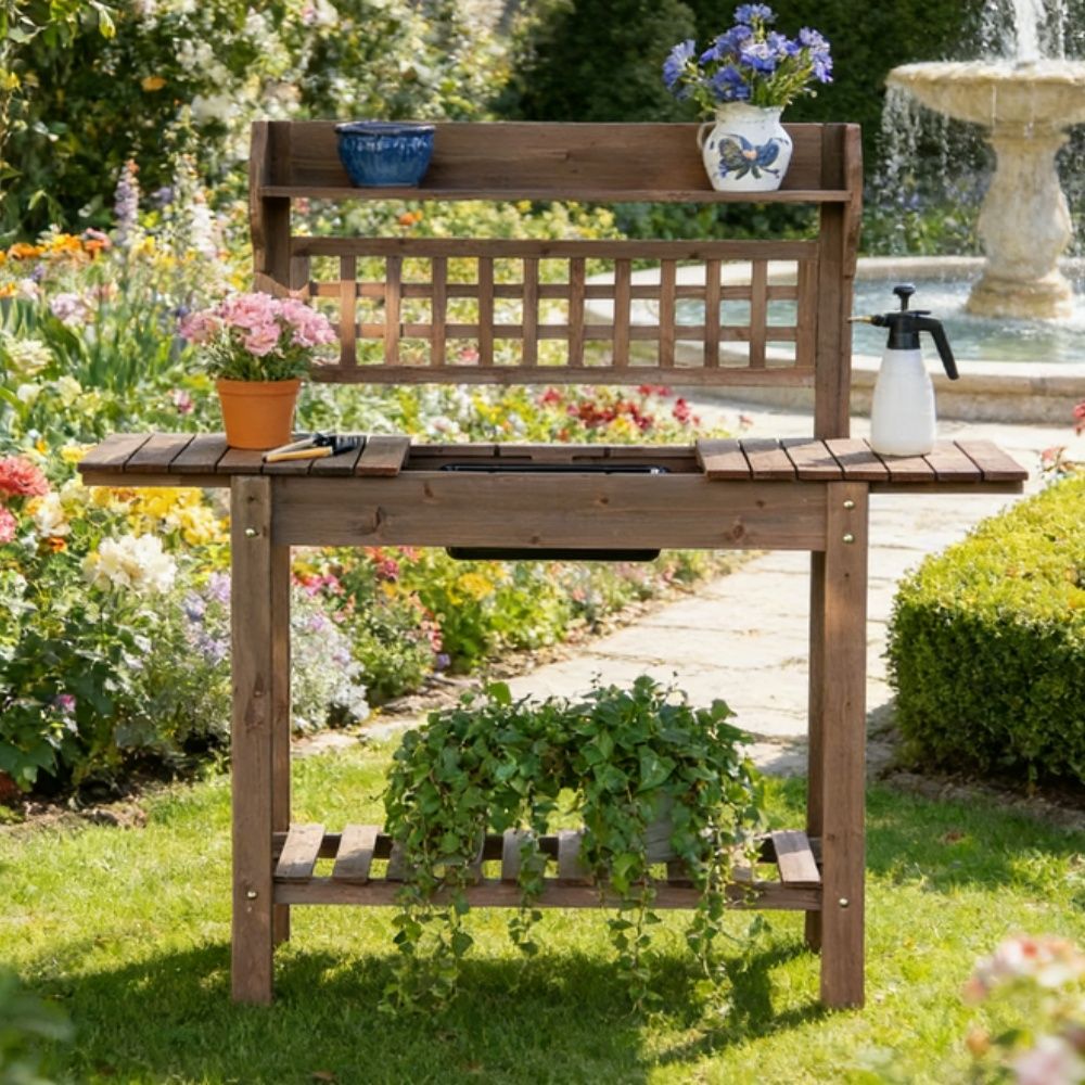 Garden Work Bench, Open Shelf Storage