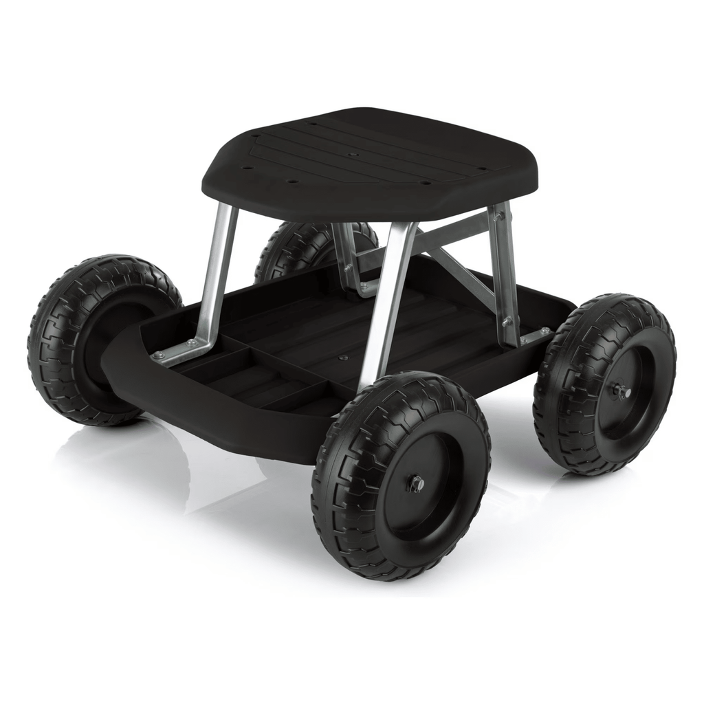 Gardening Stool - Rolling Garden Seat with Tray (Black)