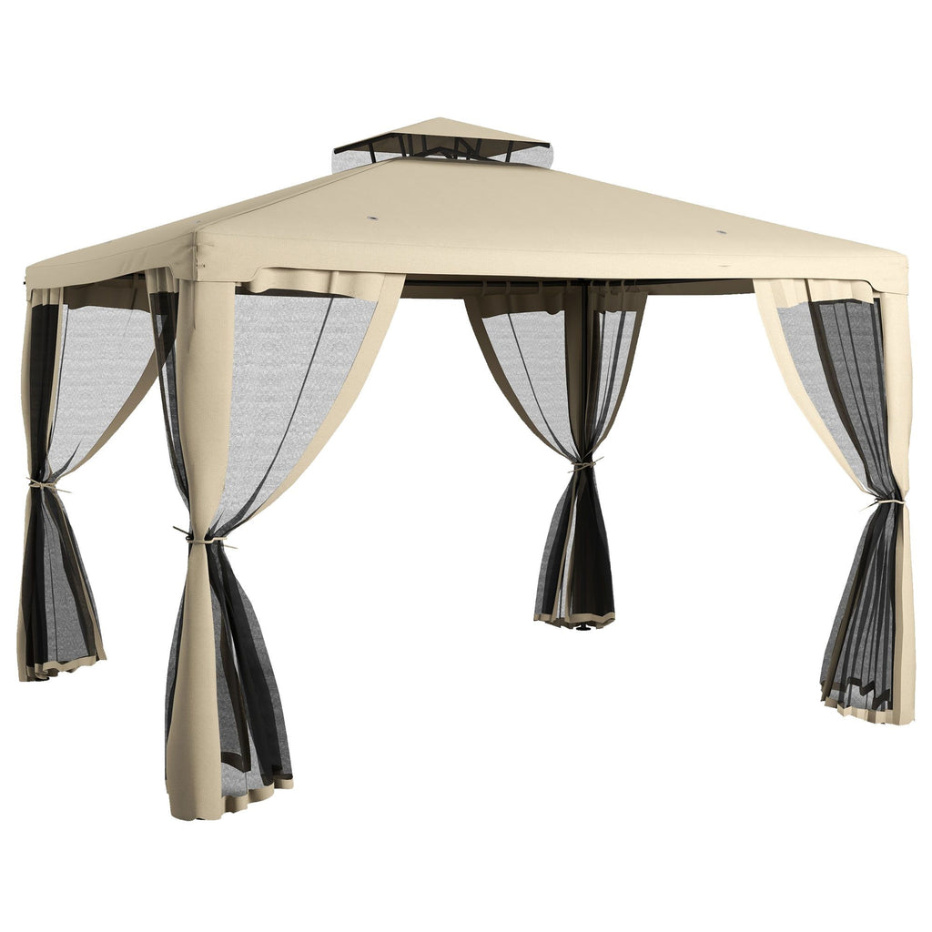 Gazebo 9.6x11.6ft with Sides, 2-Tier Roof, Netting, Drainage Holes, Mosquito Net, Taupe, for Patio Party