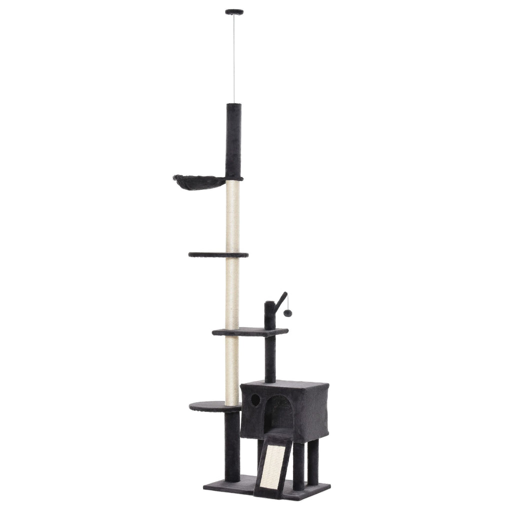Giant Cat Extravaganza: 110" Floor-to-Ceiling Climbing Toy with Hammock, Scratching Post, Dark Grey
