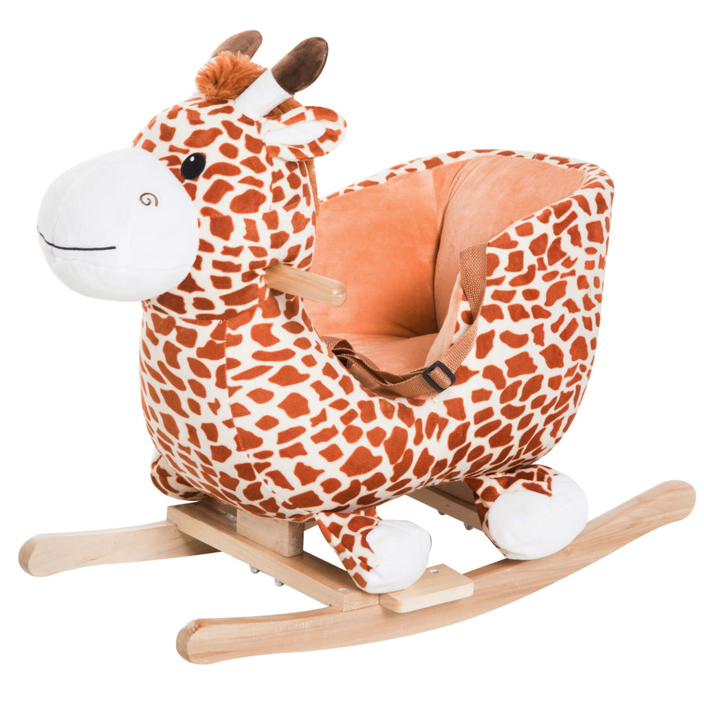 Giraffe Plush Wooden Rocking Horse, Animal Chair with Sound, Brown, for Boys & Girls