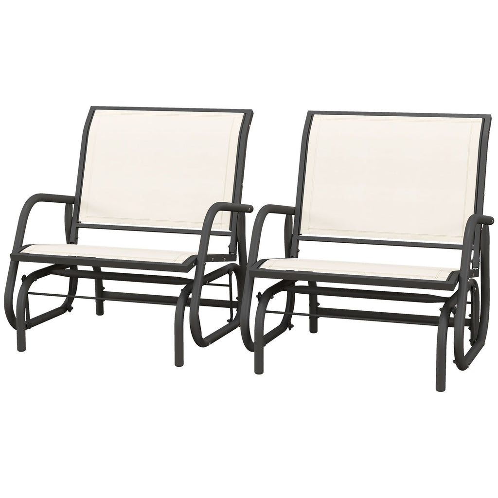 Glider Chair Outdoor, Steel Swing, Curved Armrests, for Porch, Garden, Poolside, Balcony, Cream White