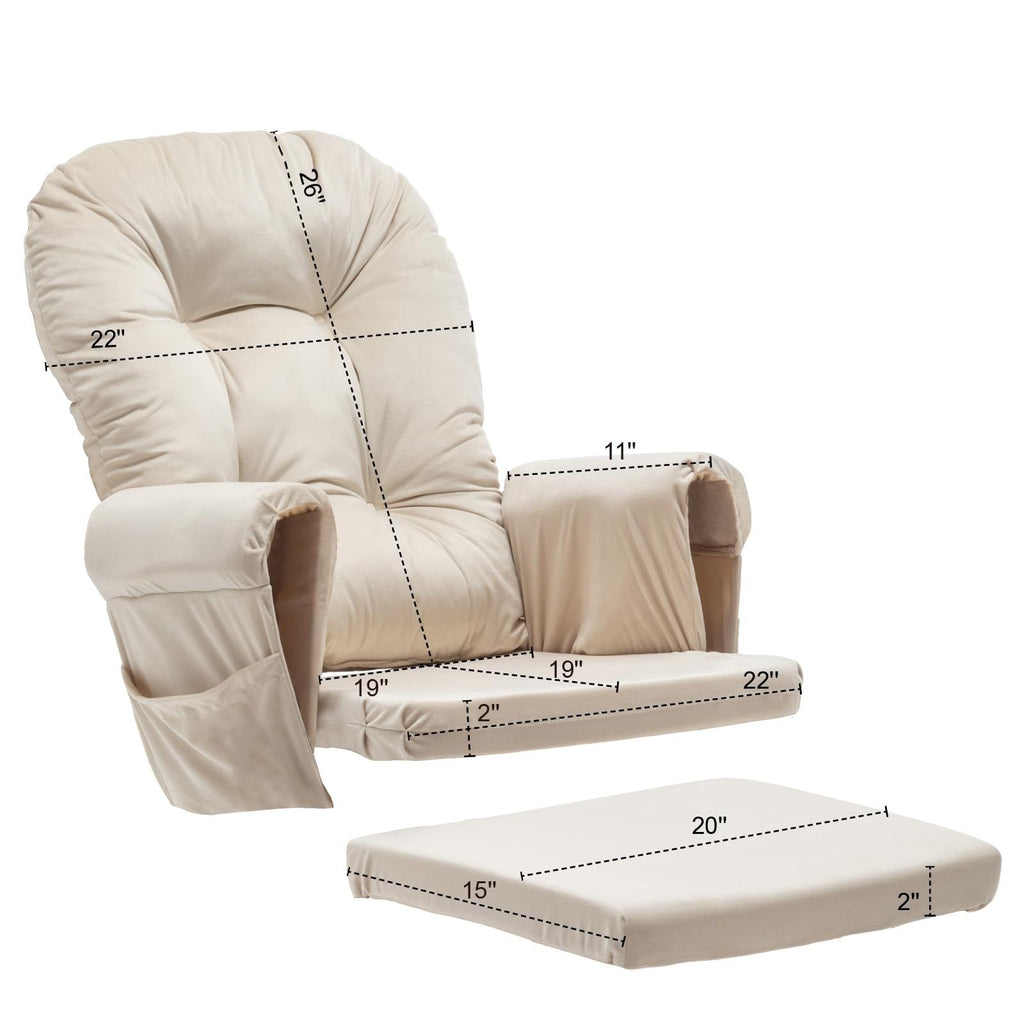 Glider Rocker Replacement Cushions with Storage Pocket, 5PCS, Soft Velvet Thickened, Washable Nonslip, Universal for Use in Glider Rocking Chair, Beige