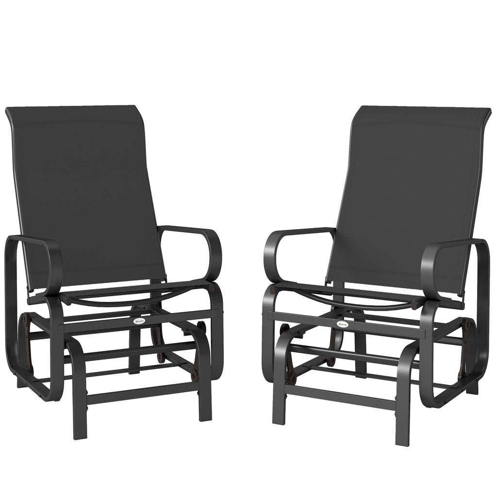 Gliding Lounger Chair Set of 2, Single Rockers with Lightweight Metal & Mesh Construction, Black