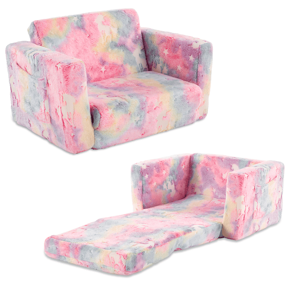 Glow-in-the-Dark Kids Foldable Sofa Bed All-Sponge Single Chaise Lounge Pink Unicorn Flannel