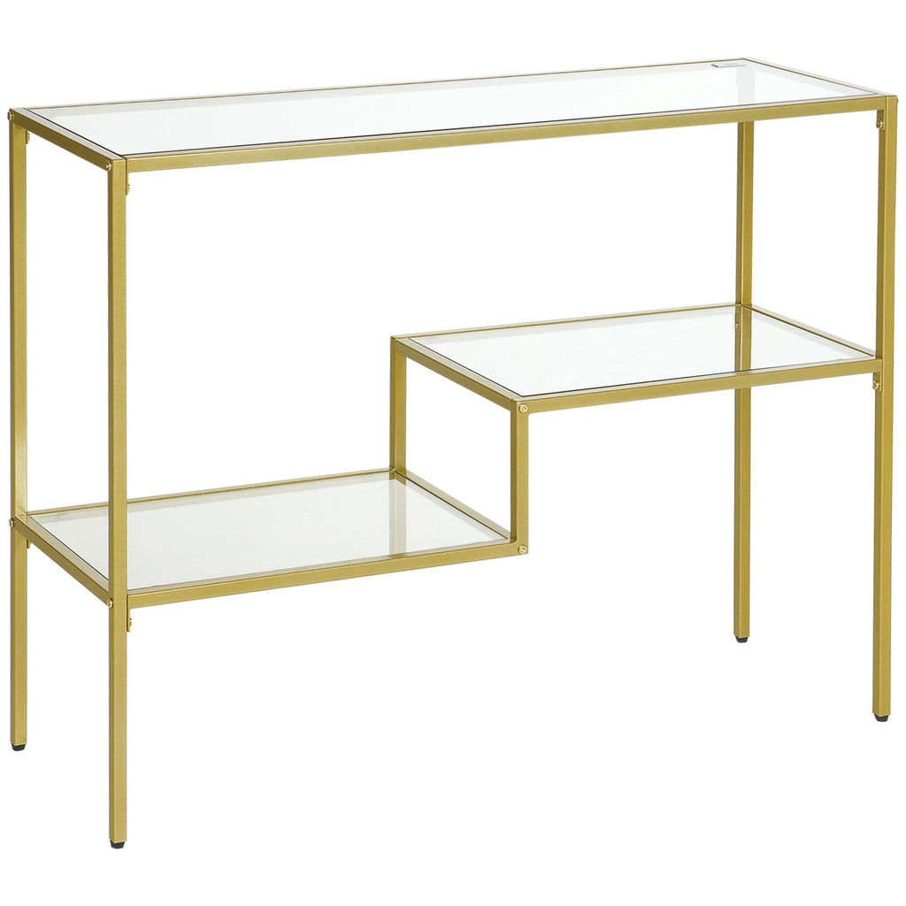 Gold Console Table 39" Tempered Glass Narrow Entryway Table Storage Shelves Steel Frame Living Room Hallway