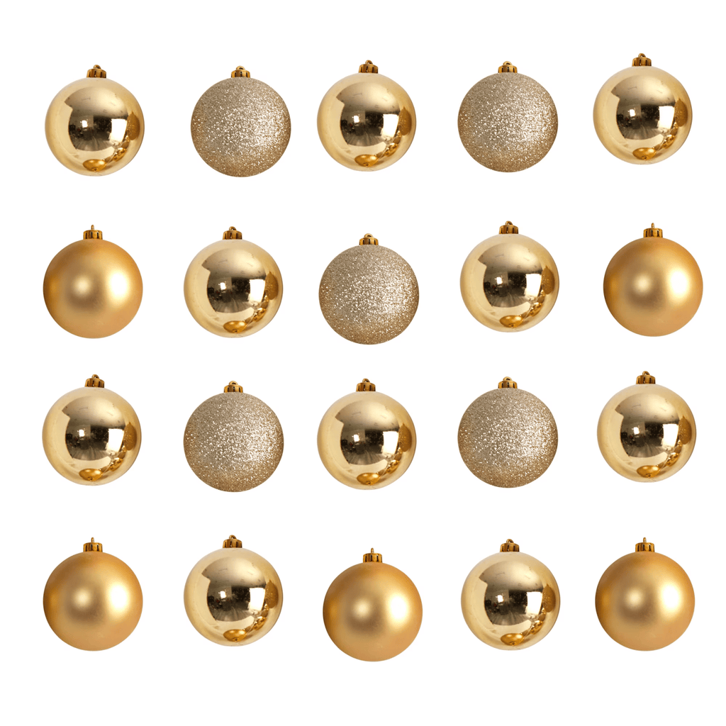 Gold Plastic Holiday Christmas 3" Shatterproof Ornament Set, 20 Count