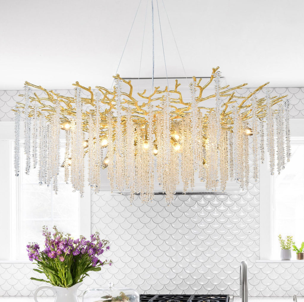 Golden Crystal Branch Chandelier Luxury Adjustable Lighting for Grand Entryways