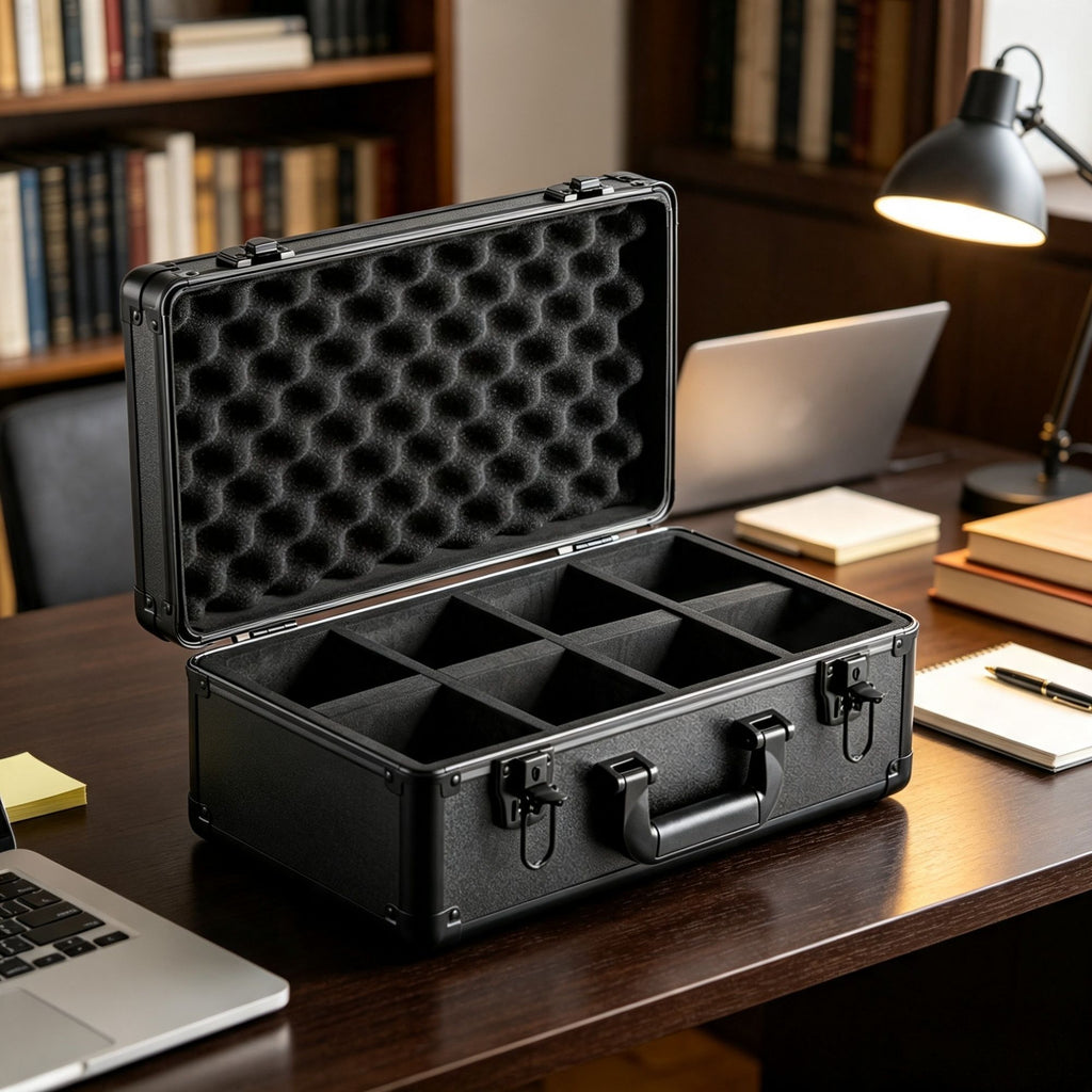 Graded Card Storage Box (4 Slots), Graded Sports Cards Holder Carrying Case with Key Lock Foam Dividers