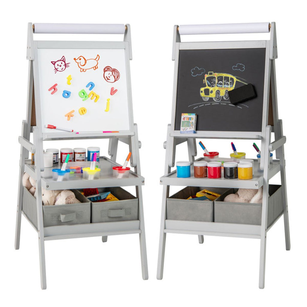 Gray 3-in-1 Art Easel with Magnetic Chalkboard and Whiteboard