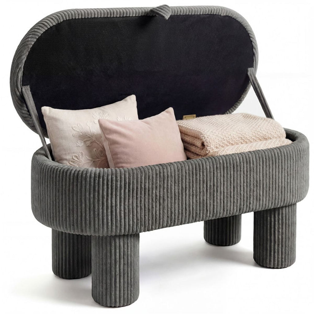 Gray 42 Inch Corduroy Storage Bench, Plush Foam Cushion & Hidden Compartment, 400LBS Seat Weight Capacity