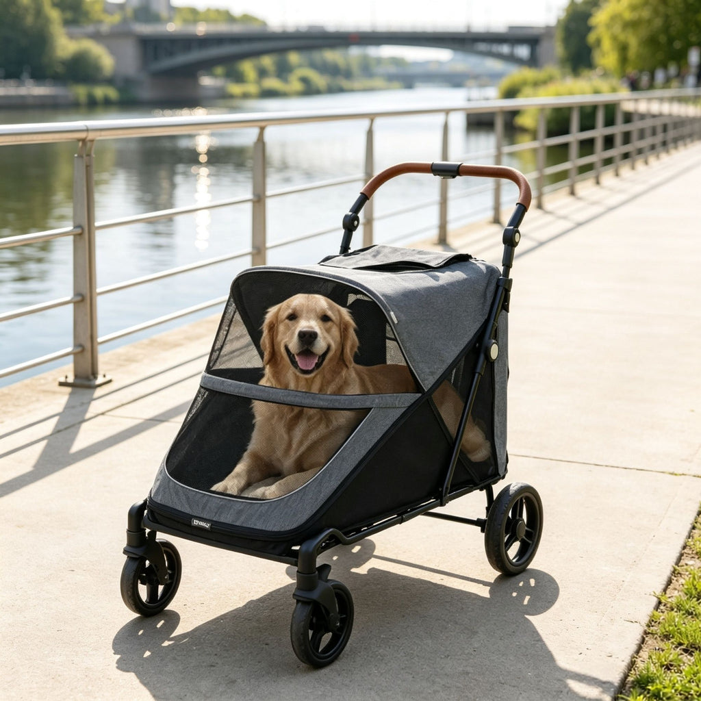Gray Heavy Duty Dog Stroller Up to 66 LBS, All-Terrain Suspension for Backyard & Park Use