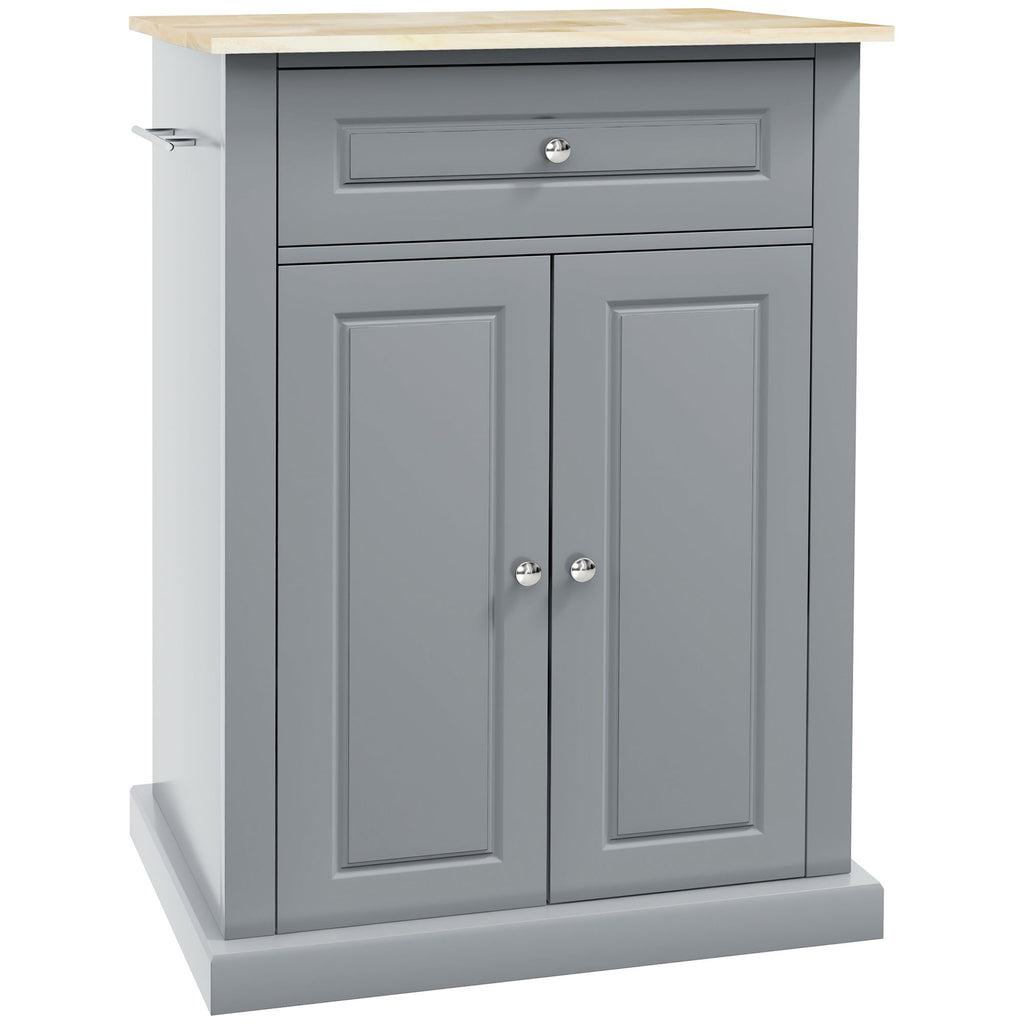 Gray Kitchen Cart, Rolling Island with Drawer, Adjustable Shelf & 2 Towel Racks