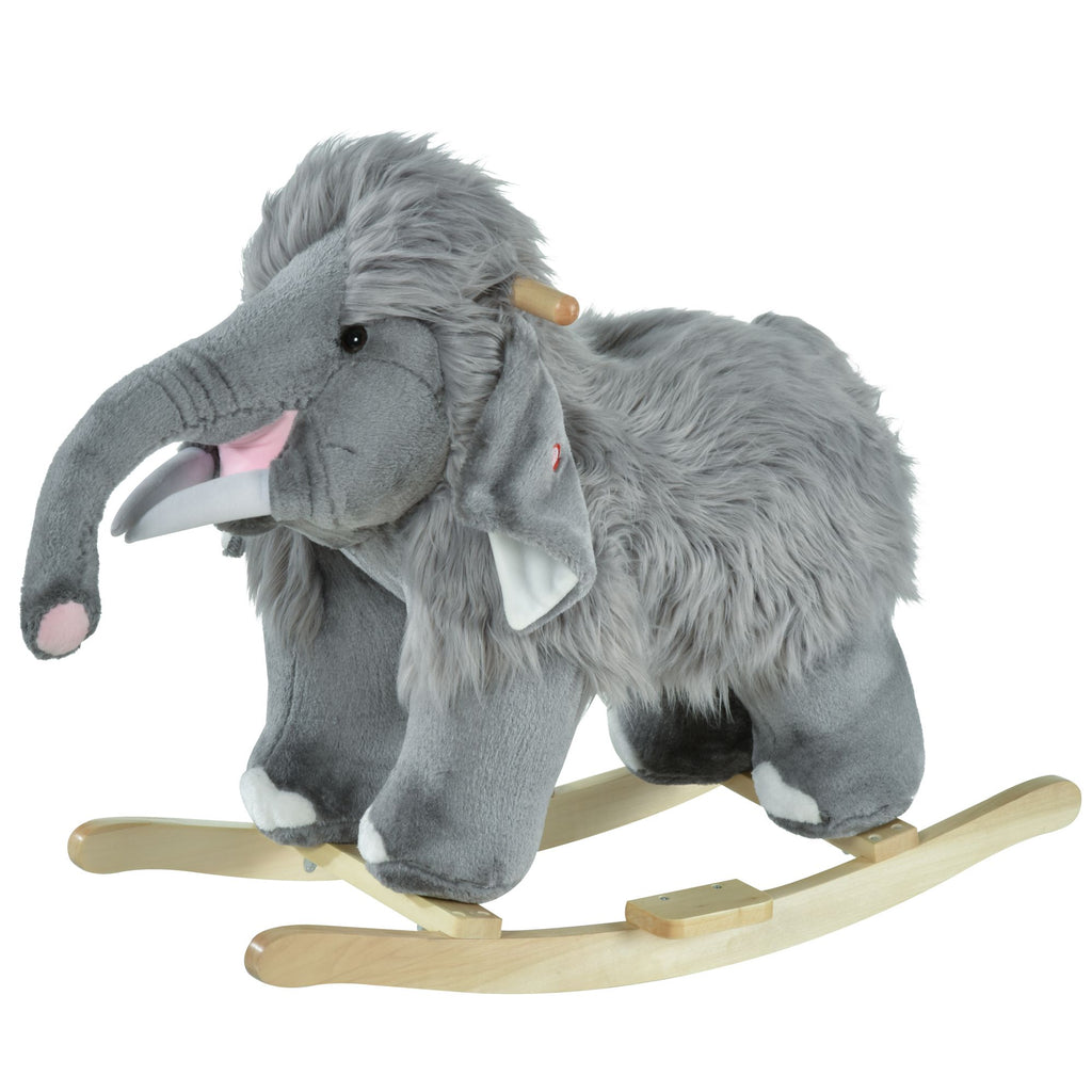 Gray Mammoth Elephant Plush Rocking Horse, Realistic Sounds, Soft Ride-On Rocker for Kids, Ideal Toddler Toy, 18-36 Months