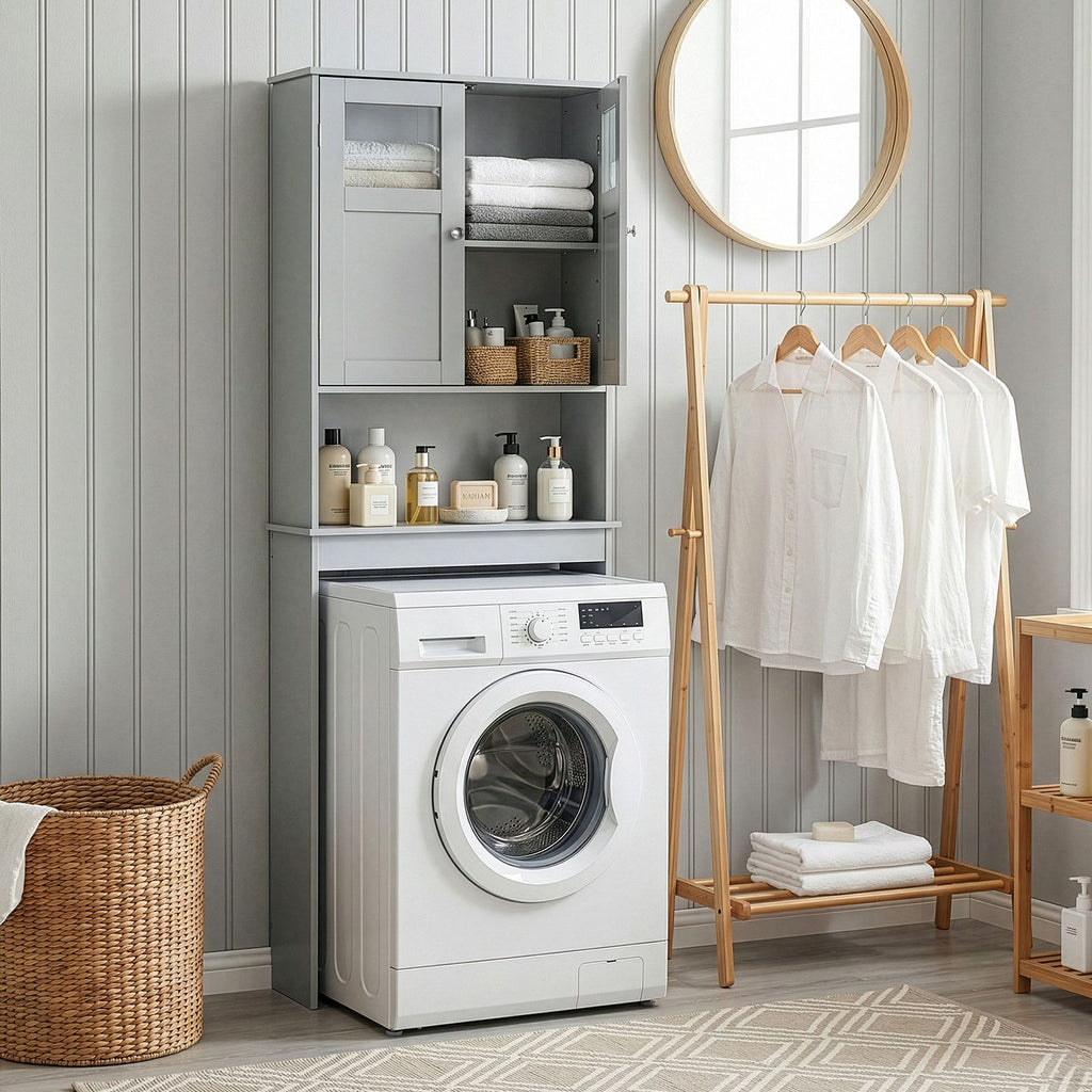 Gray MDF painted cabinet, 60*22*170cm, double door, toilet cabinet
