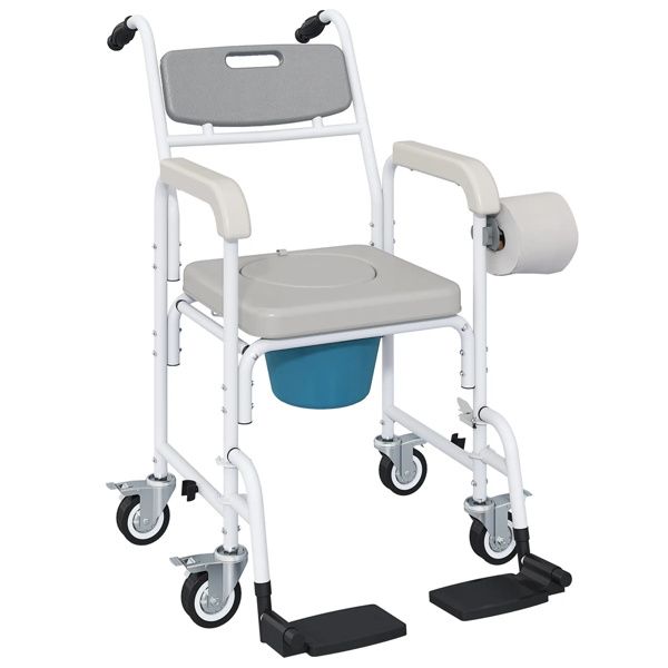 Gray Shower Commode Wheelchair, Seniors Bedside Commode Chai