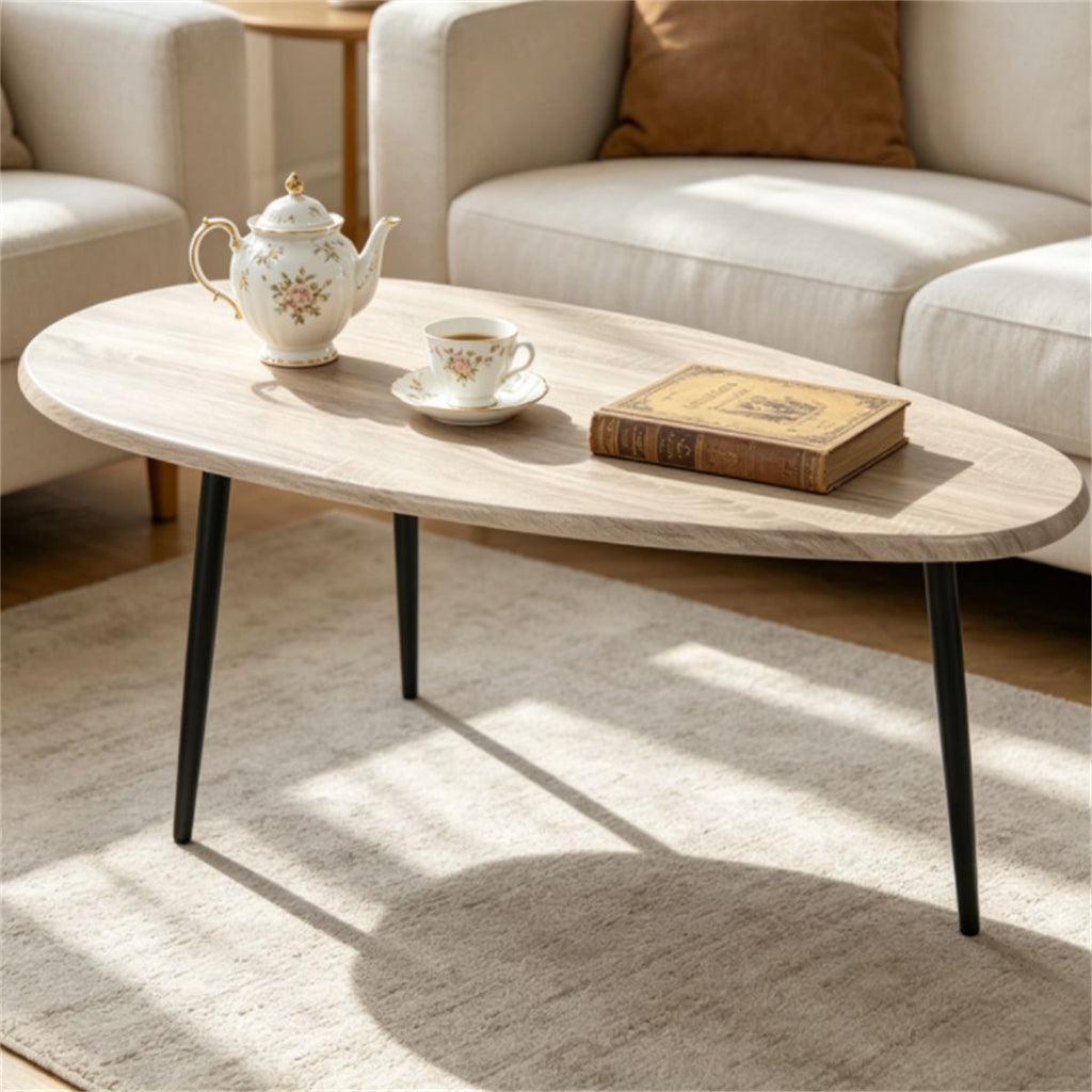 Gray Stylish Irregular Shape Coffee Table, Heavy-Duty Metal Base Oval Sofa Side Table, Multifunctional Decor Center Table for Home Living Room
