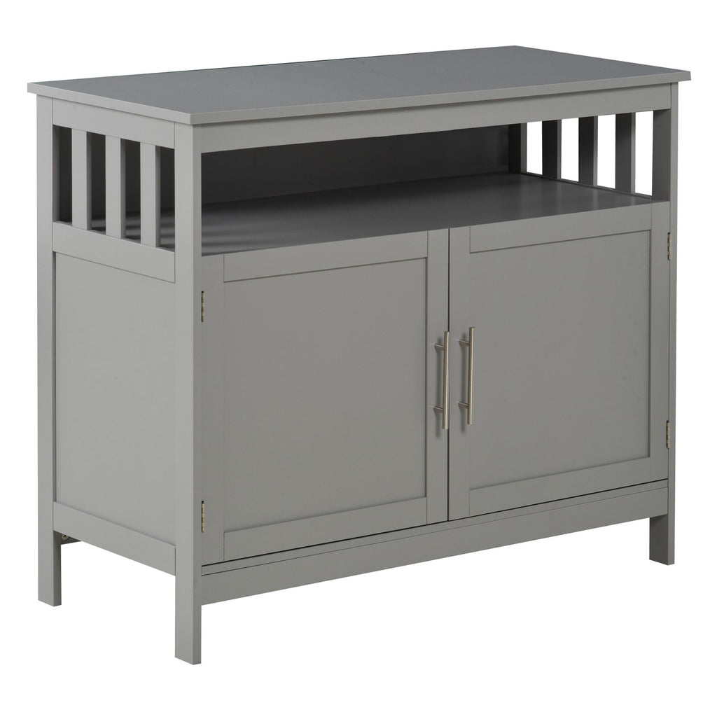 Gray Wooden Buffet Console Table with 2-Level Cabinet & Open Shelf | Kitchen Dining Room Storage