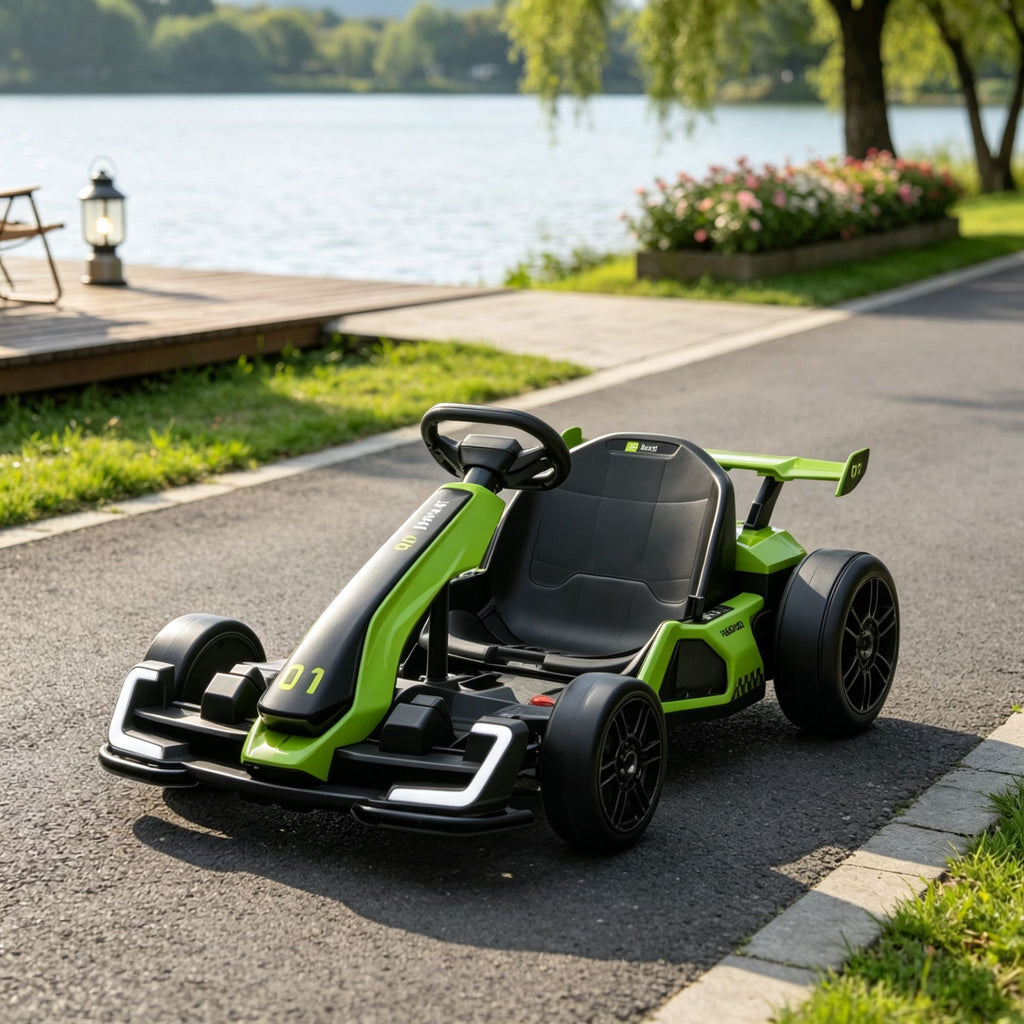 Green 24V Kids Go Kart 7.5 MPH with Slow Start, Adjustable Seat for Lawn Play