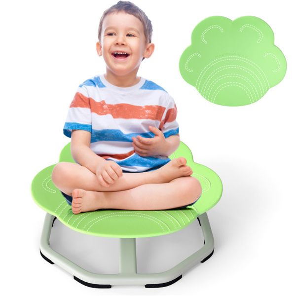 Green children's sensory rotating chair: 360 ° rotation, 220 pound capacity, planetary design, PP/metal, anti slip pad, used for balance and coordination