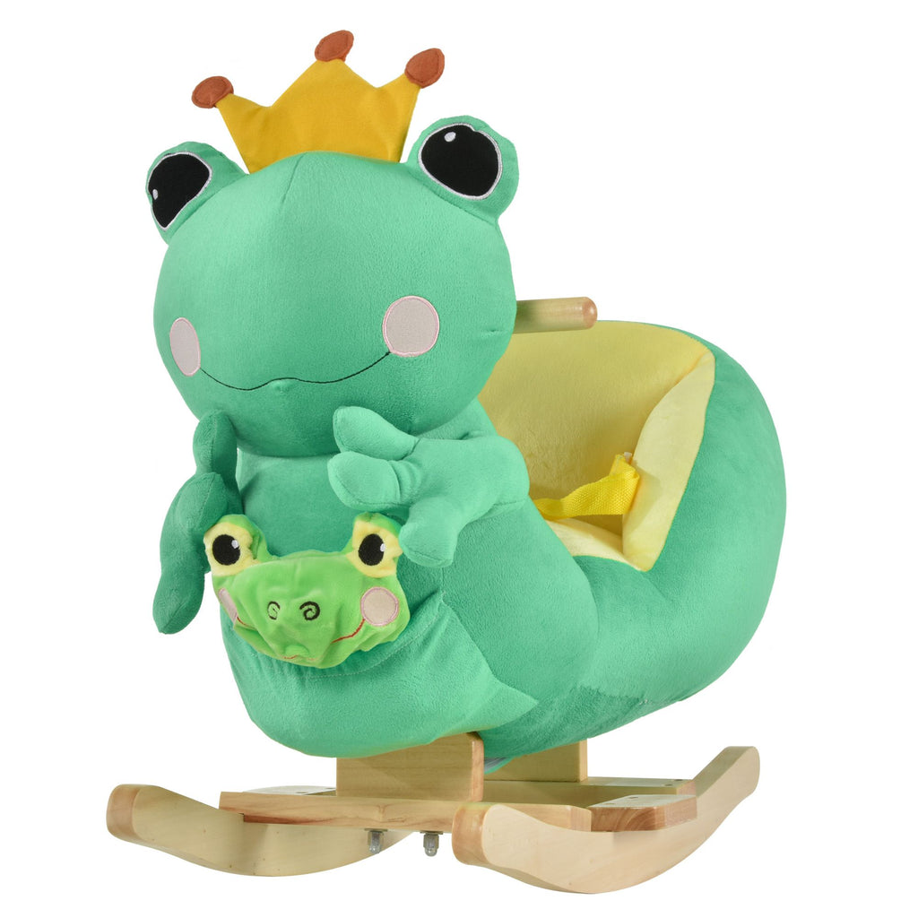 Green Frog Rocking Horse Toy for Kids, Fun Music, Seat Belt & Soft Plush Hand Puppet, Perfect Toddler Ride-On Rocker, 18-36 Months
