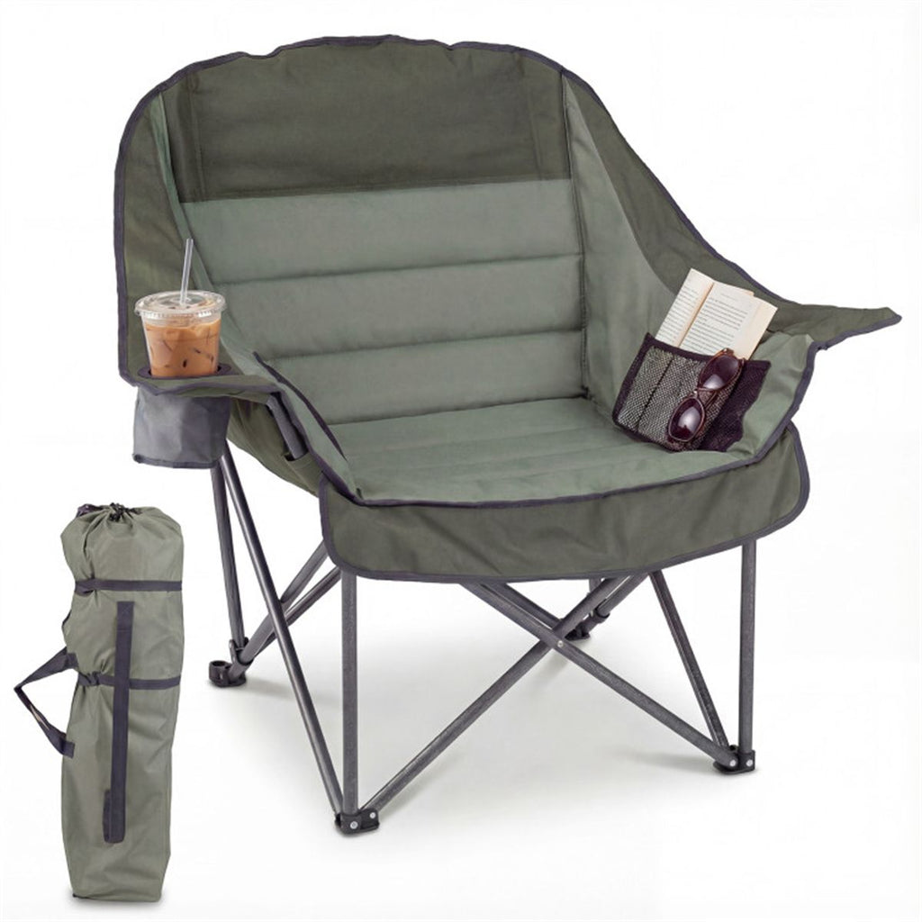 Green Heavy-Duty Folding Camping Chair, PVC Coated 600D Oxford Fabric, X-Shaped Metal Frame & Non-Slip Foot Pads