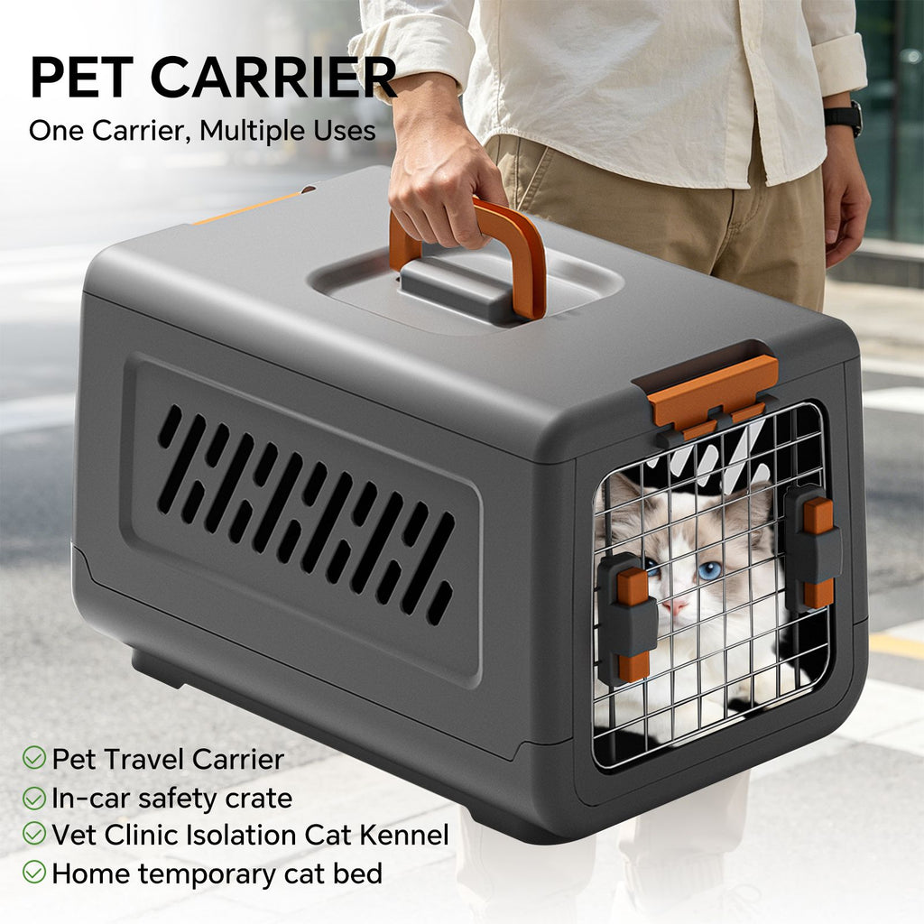grey aviation enclosed cat litter box with handle, spacious anti tracking cat toilet, ideal choice for indoor cats and travel