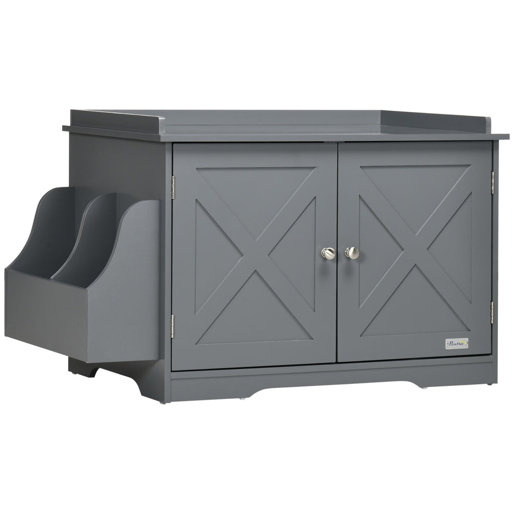 Grey Hidden Litter Box Enclosure Cat Washroom Furniture with Storage Adjustable Divider Indoor Pet House Side Table