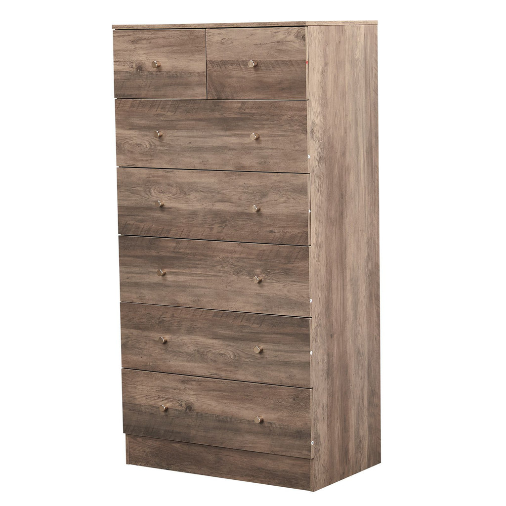 Grey linen particleboard with melamine veneer, 66*40*131cm, 5+2 drawer cabinet, matte gold handles