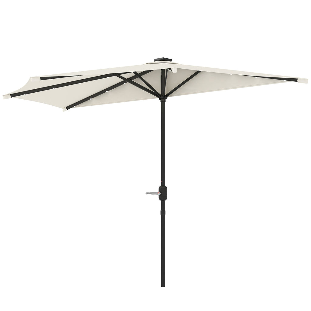 Half Umbrella Outdoor Patio Umbrella, UPF 30+ Small Balcony Umbrella, Vented Half Patio Umbrella with Crank 8 Ribs, Tiltable Porch Umbrella for Garden Deck Poolside, Cream White