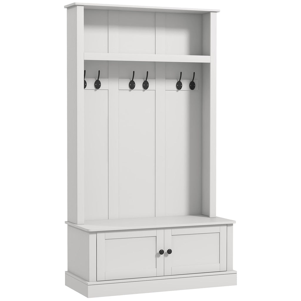 Hall Tree, Entryway Bench with Coat Rack, White
