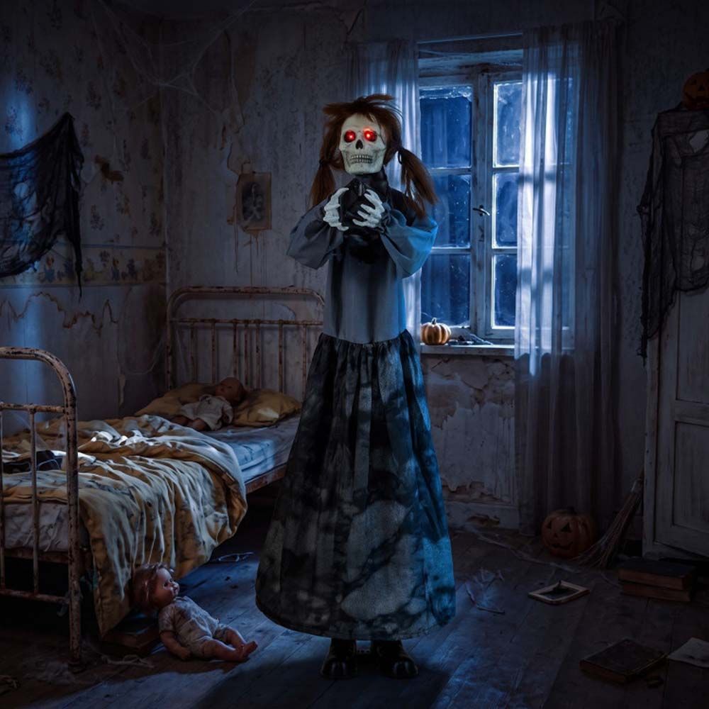 Halloween Animatronic Jumpscare Doll with Pop-Up Head and Sound Activated Design
