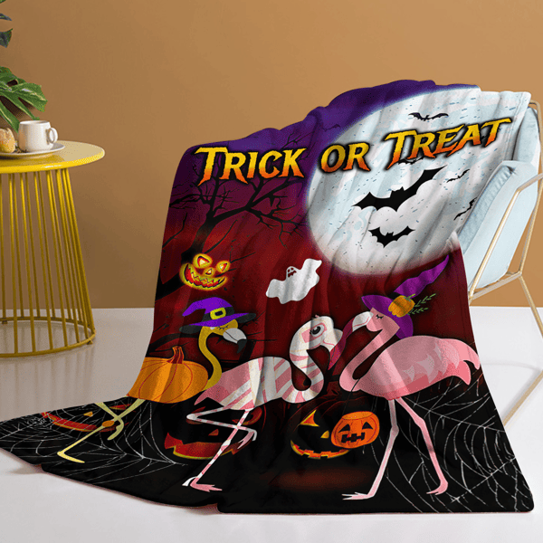 Halloween Cartoon Flamingo Flannel Blanket - Soft, Scenic, Lightweight, Suitable for Sofa, Office, Bed, Nature, Travel - Multi-functional Four-season Gift, Variety 60*80 (temu can only be self-picked