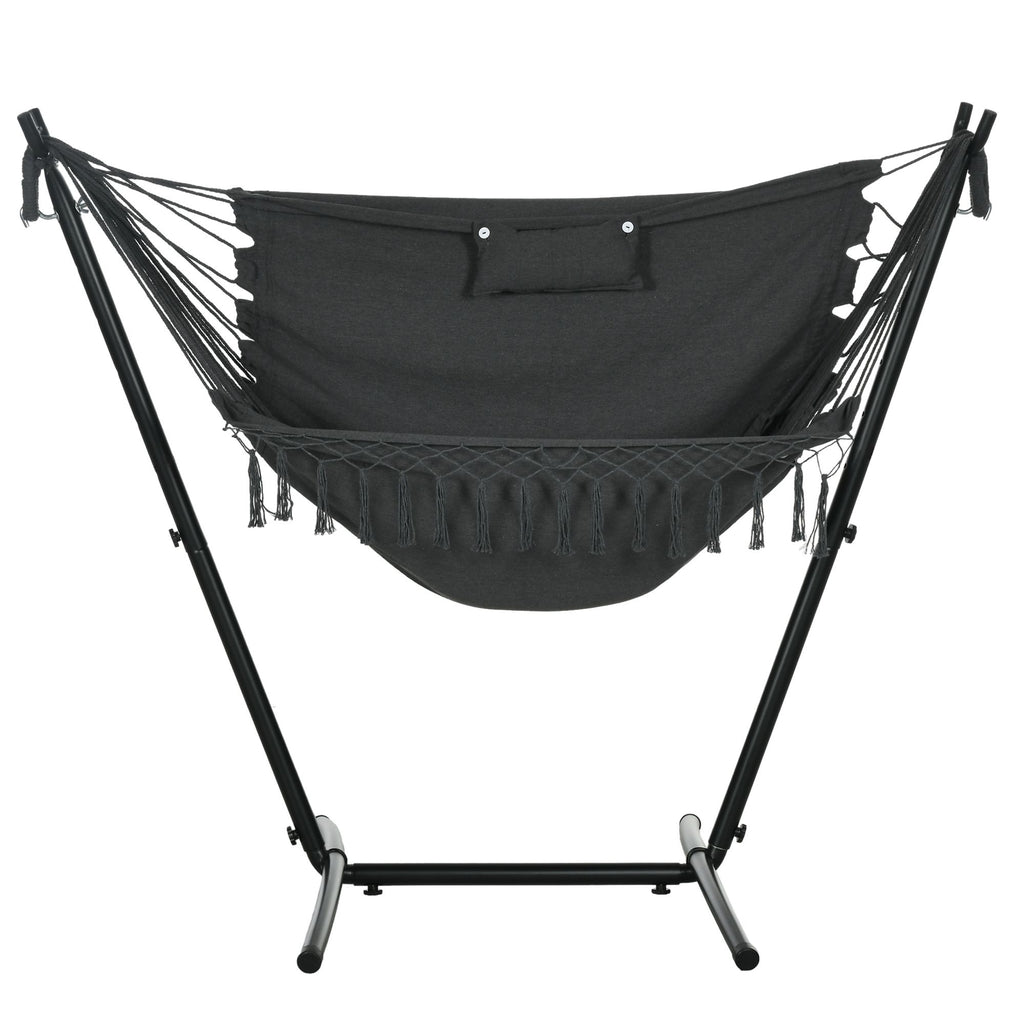 Hammock Chair Outdoor with Stand, Swing Hanging Lounge, Dark Gray, Side Pocket Headrest