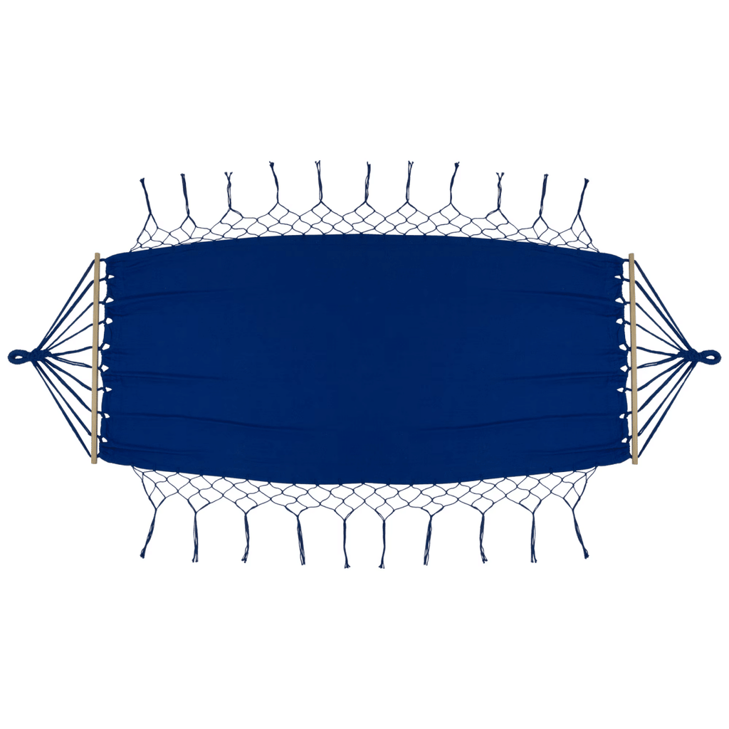 Hammock with Netted Fringe and Wooden Bars - 100" x 41" - Blue