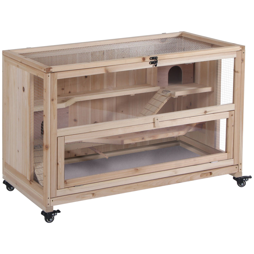 Hamster Cage Big with Triple Ladders Double Huts Natural Small Animal Home with Wheels