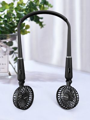 Hand-Free Neck Personal Fan for Sports Home Office, Fast Face Air Circulation for Breathless Sufferers, USB Battery Operated Neckband Fan, 2 Speeds, Comfortable Flexible Gooseneck - Black