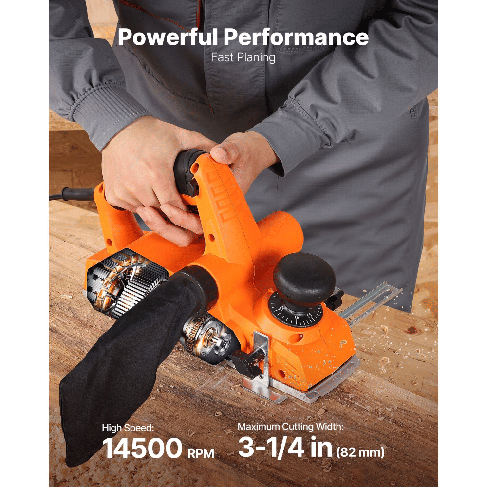 Hand Planer with 3-1/4" Planing Width, 1/8" Depth, Adjustable Knob, Chamfering Groove,forWoodworking DIY Projects