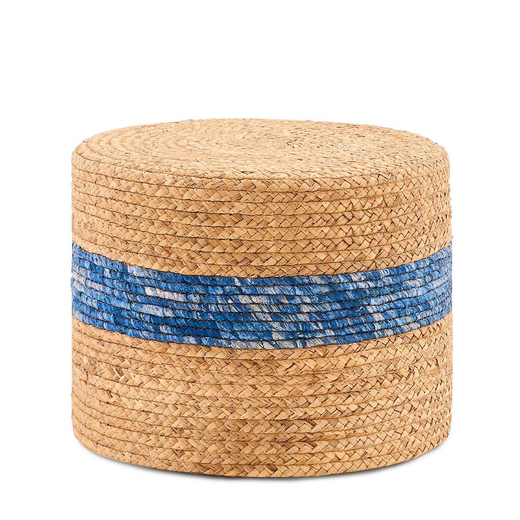 Handmade Woven Foot Stool Natural Water Hyacinth Ottoman for Home Decor & Seating Blue
