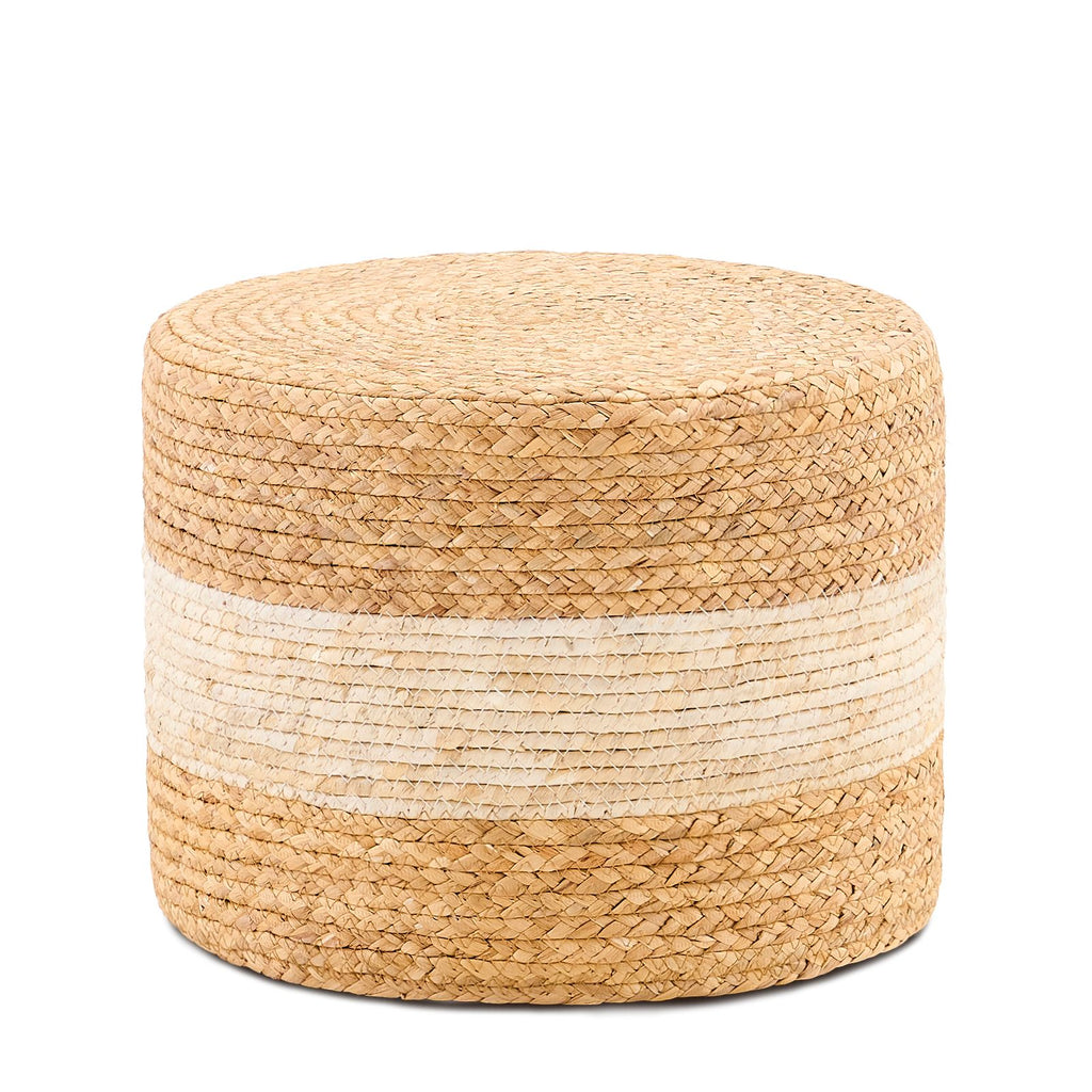 Handmade Woven Foot Stool Natural Water Hyacinth Ottoman for Home Decor & Seating White