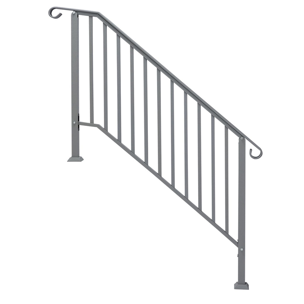 Handrails for Outdoor Steps, Iron Handrail Fits 4 Step, Transitional Handrail with Installation Kit, Silver