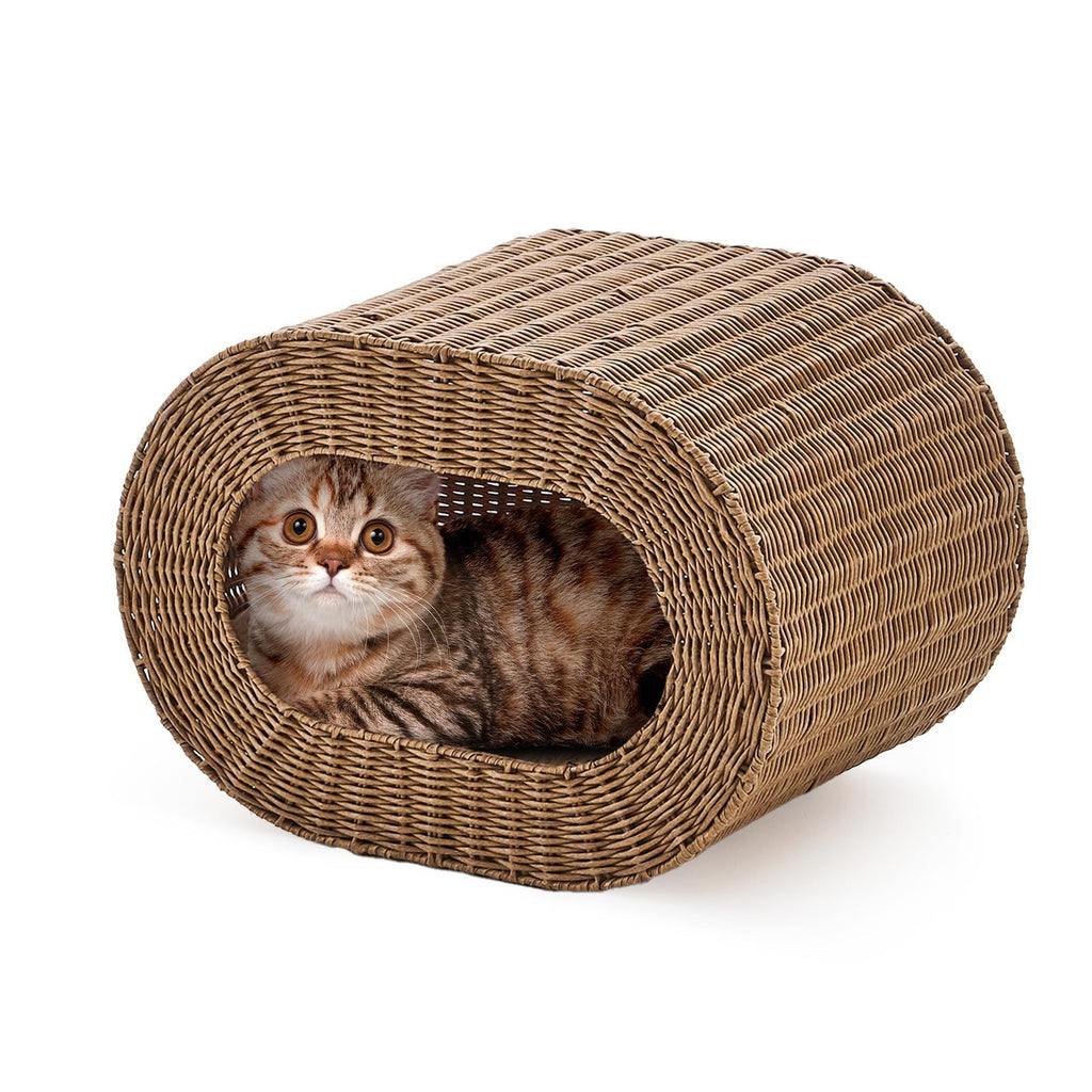 Handwoven Cat Cave House - Indoor Kitten Bed with Double-Sided Seasonal Mats, Sturdy Pet House for Multiple Cats, Suitable for Living Room & Bedroom