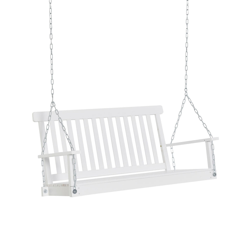 Hanging Porch Swing 2-Seater Outdoor Patio Chair with Slatted Design Chains White 440lbs