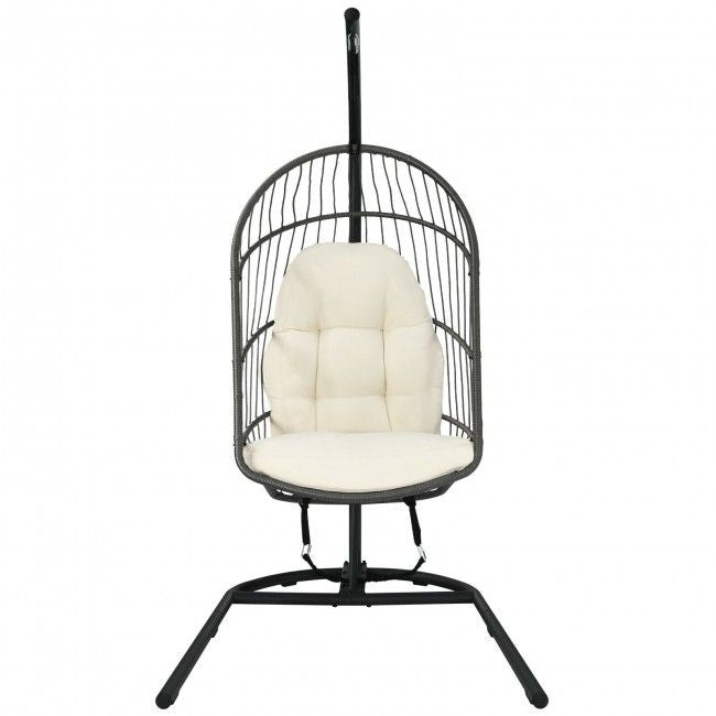 Hanging Wicker Egg Chair with Stand and Cushion