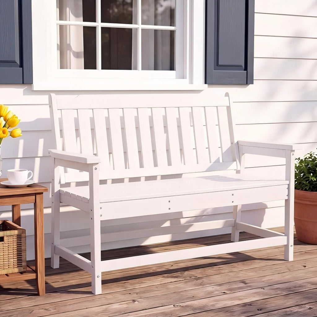 HDPE Outdoor Bench, Weather-Resistant Patio & Porch Bench With Aluminum-Reinforced Frame, 560 Lbs Weight Capacity, Low-Maintenance Garden Bench For Backyard, Deck & Lawn